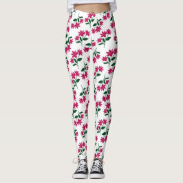 Leggings Patrón floral de margarita rosada sobre fondo blan