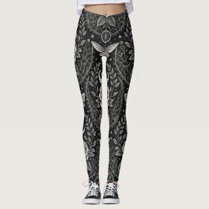 Leggings Patrón floral de mariposa gótica (1)