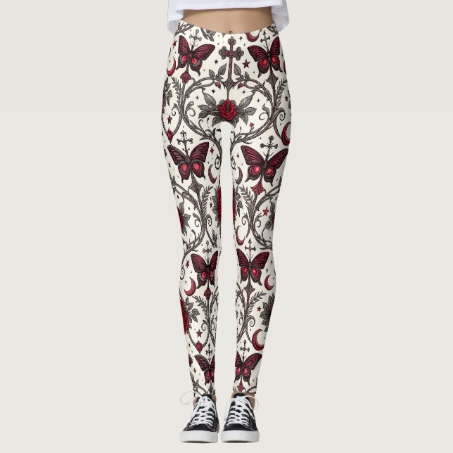 Leggings Patrón floral de mariposa gótica (2) (Anverso)