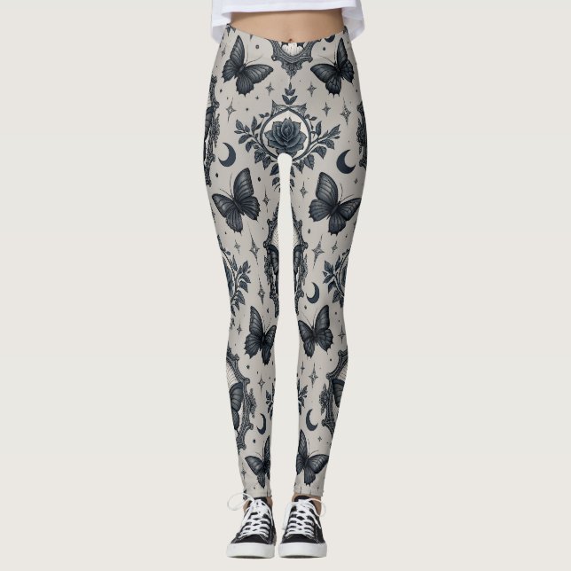Leggings Patrón floral de mariposa gótica (3) (Anverso)