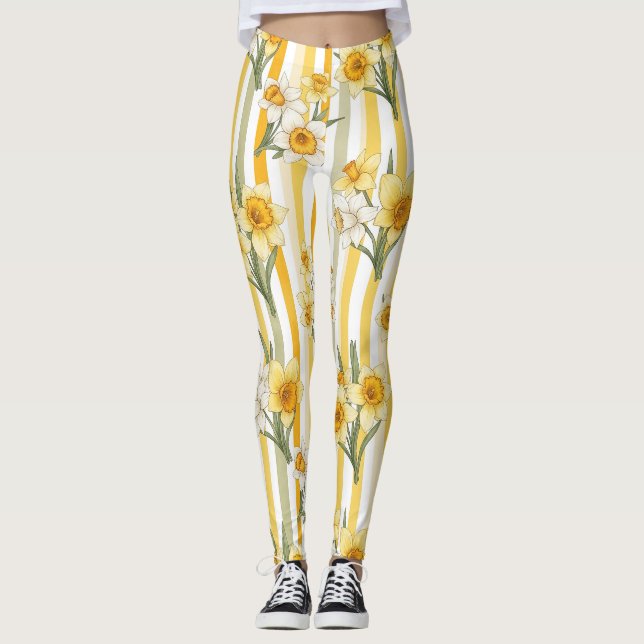 Leggings Patrón floral de narciso a rayas (Anverso)