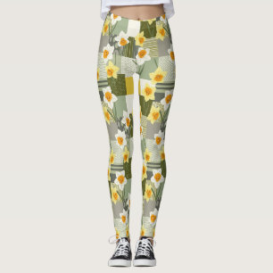 Leggings Patrón floral de narciso de mediados de siglo