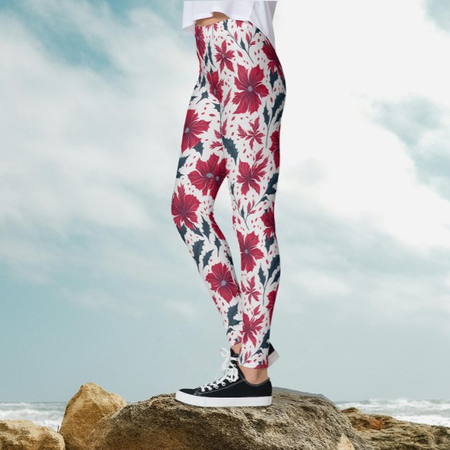 Leggings Patrón floral de Poinsettia blanca y roja de Moda  (Subido por el creador)