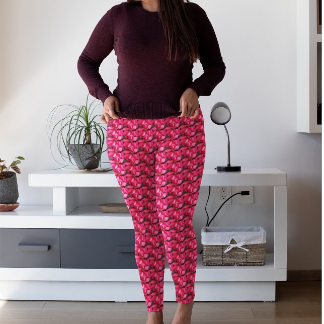 Leggings Patrón floral de Poinsettia rosa (In Situ)