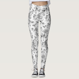 Leggings Patrón floral de repetición de rosas blancas