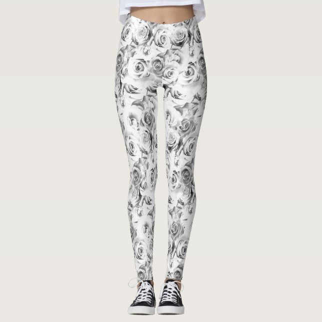 Leggings Patrón floral de repetición de rosas blancas (Anverso)
