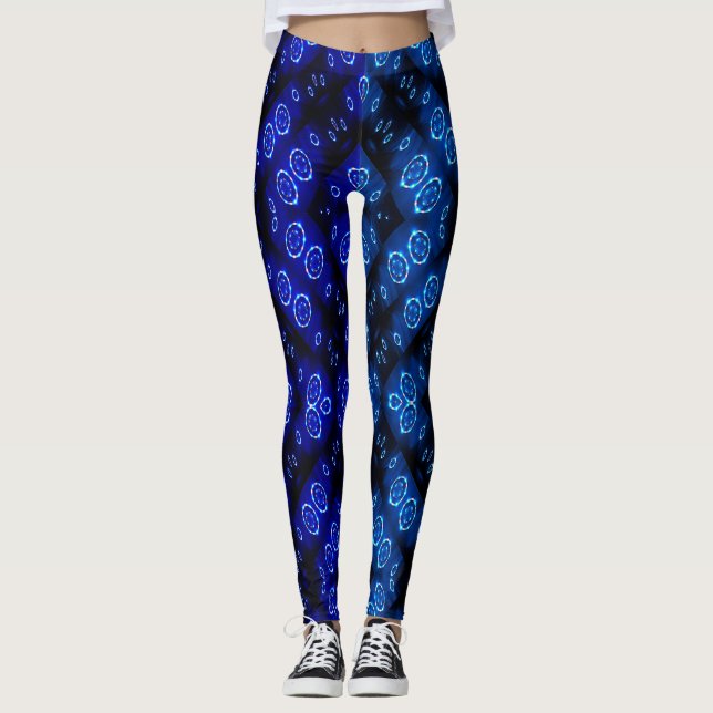 Leggings Patrón floral de resumen digital azul (Anverso)