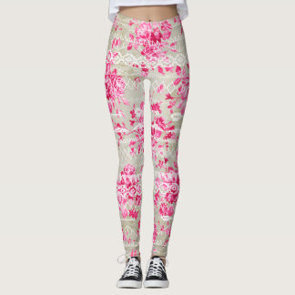 Leggings Patrón floral de rosa de color rosa con patrimonio