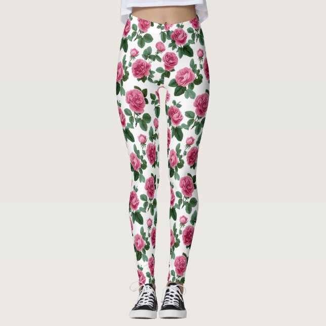 Leggings Patrón floral de rosa rosa (Anverso)