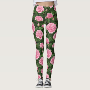 Leggings Patrón floral de rosas rosadas