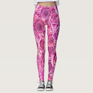 Leggings Patrón floral de Rosas violetas rosadas de color d