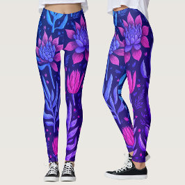 Leggings Patrón floral de suculentas de jardín púrpura eleg