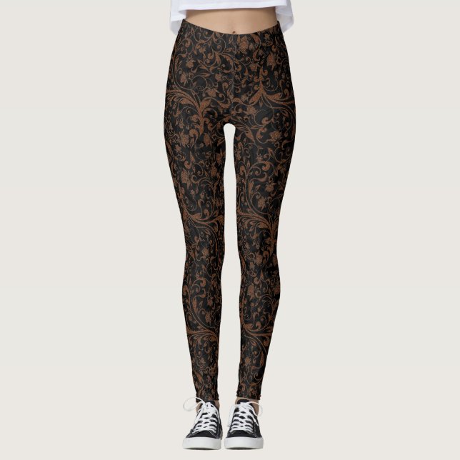 Leggings Patrón floral de tigre marrón oscuro (Anverso)