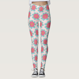 Leggings Patrón floral de verano rosa y azul
