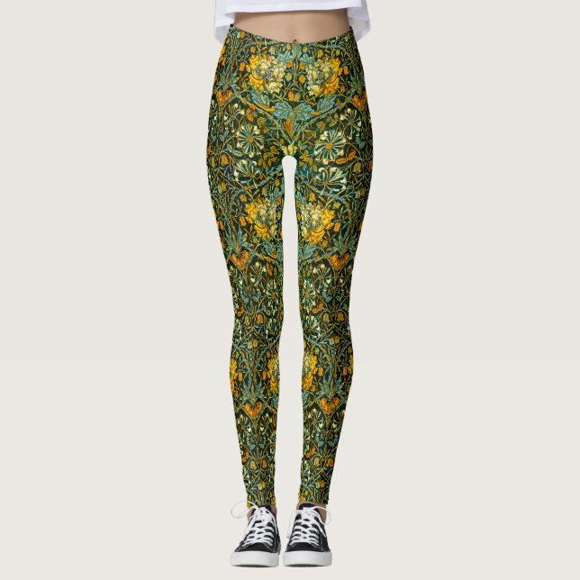 Leggings Patrón floral de William Morris Antique Honeysuckl (Anverso)