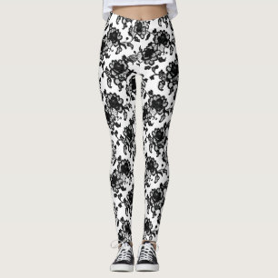 Leggings Patrón floral Delicado Lazo Negro