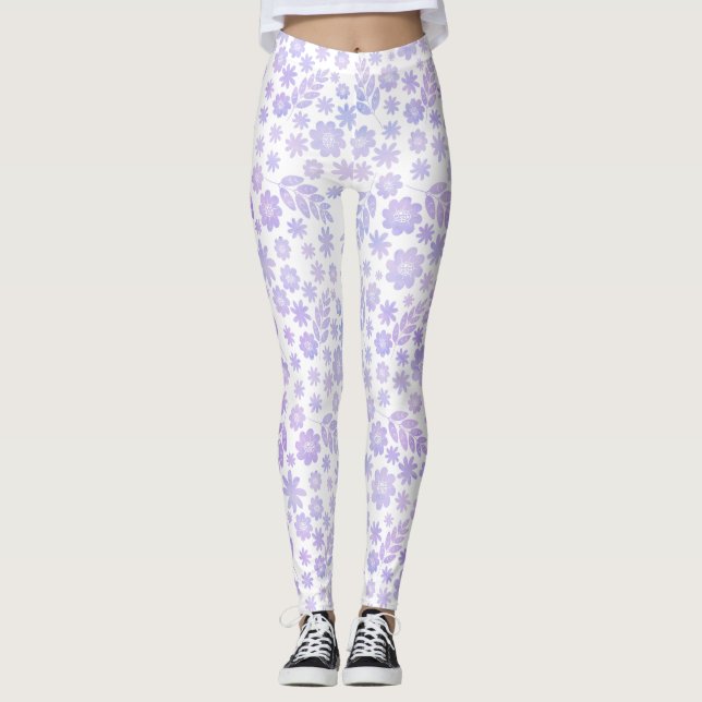 Leggings Patrón floral dibujado a mano de lavanda (Anverso)