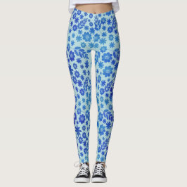 Leggings Patrón floral dibujado con la mano de China azul