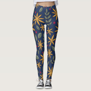 Leggings Patrón Floral Dorado Diseño Botánico