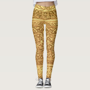 Leggings Patrón Floral Dorado Ornamental Antiguo