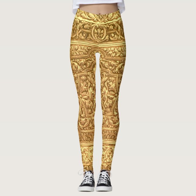 Leggings Patrón Floral Dorado Ornamental Antiguo (Anverso)