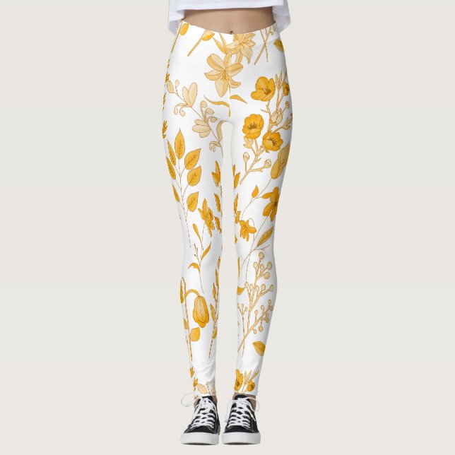Leggings Patrón Floral Dorado para Otoño (Anverso)