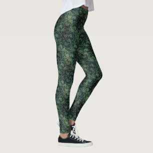 Leggings Patrón floral elegante adamascado verde