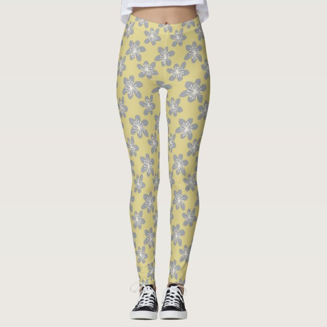 Leggings Patrón floral elegante amarillo y gris último (Anverso)