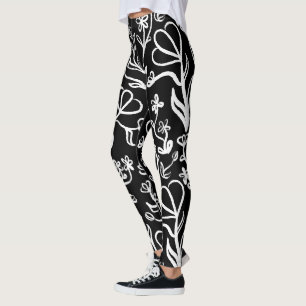 Leggings Patrón floral en blanco sobre negro