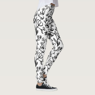 Leggings Patrón floral en blanco y negro