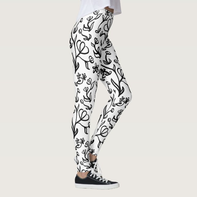 Leggings Patrón floral en blanco y negro (Derecha)