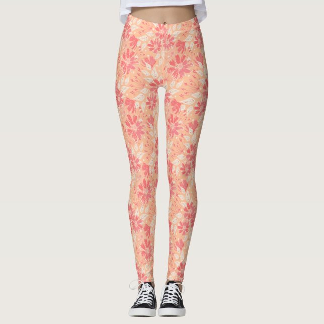 Leggings Patrón floral en tonos de melocotón de moda (Anverso)