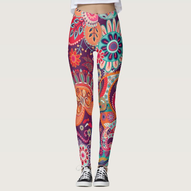 Leggings Patrón floral estilo boho Mujer hippie (Anverso)