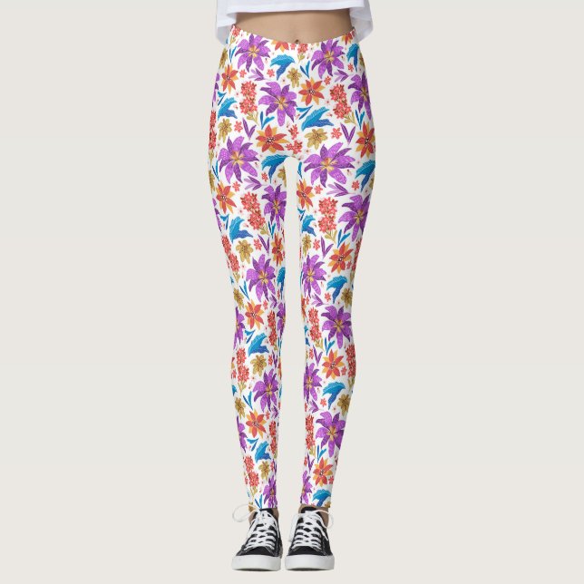 Leggings Patrón floral exótico colorido de mano-70703 (Anverso)