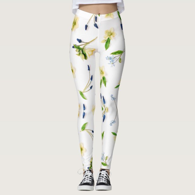 Leggings Patrón floral franco-blanco de verano (Anverso)