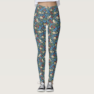 Leggings Patrón Floral, Fresa y Pájaro Vintage
