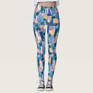 Leggings Patrón floral geométrico magenta lavanda naval