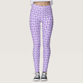 Leggings Patrón floral geométrico moderno de púrpura y blan