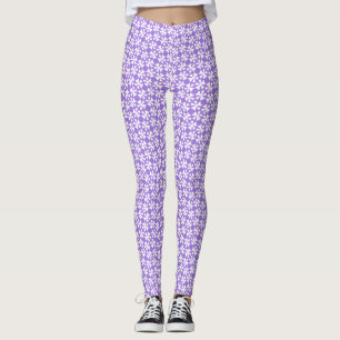 Leggings Patrón floral geométrico moderno de púrpura y blan