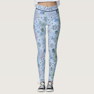 Leggings Patrón floral gran flor con nombre personalizado