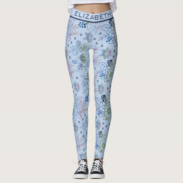 Leggings Patrón floral gran flor con nombre personalizado (Anverso)