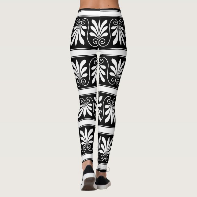 Leggings Patrón floral griego blanco y negro (Reverso)