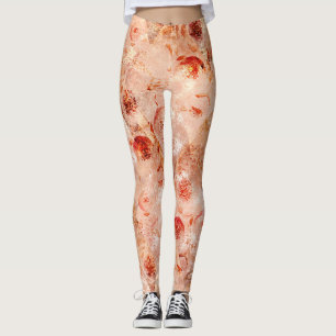 Leggings Patrón floral grunge. Fondo coral. 