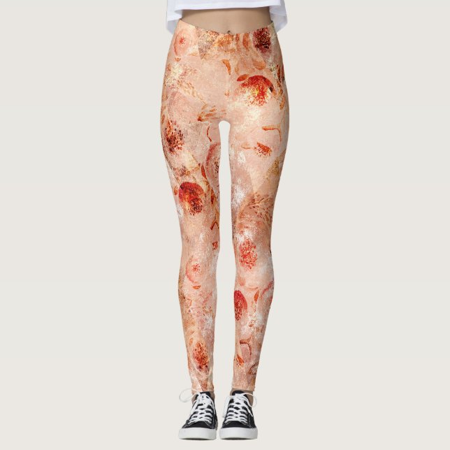 Leggings Patrón floral grunge. Fondo coral.  (Anverso)