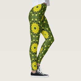 Leggings Patrón floral Kaleidoscope Green Golden Sunburst