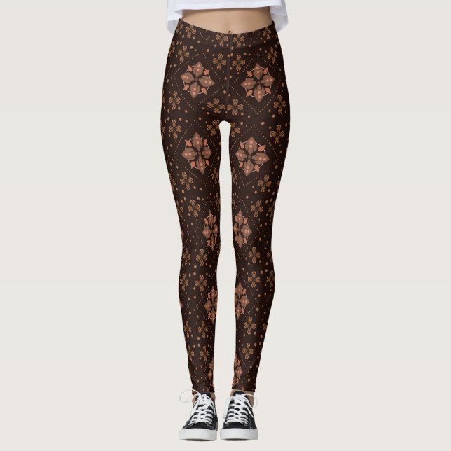Leggings Patrón Floral Marrón de Batik Tradicional Moderno (Anverso)