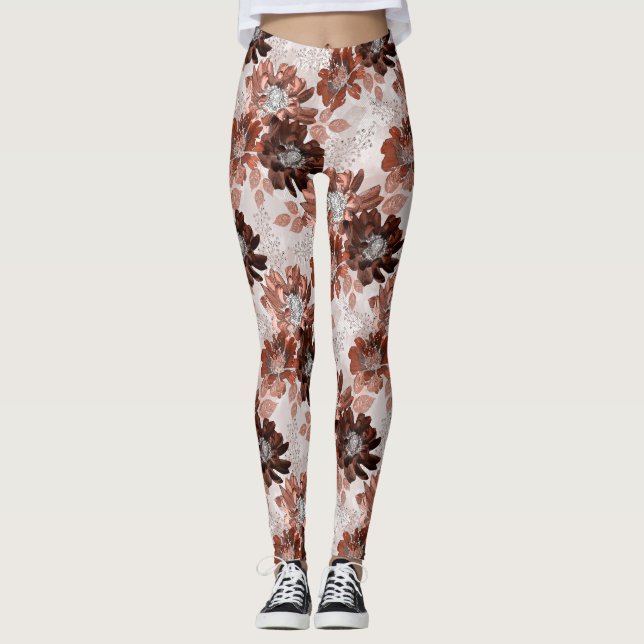 Leggings Patrón floral marrón marrón acuarela. (Anverso)
