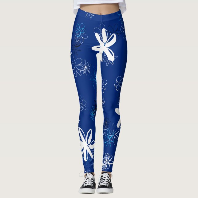 Leggings Patrón floral moderno azul marino (Anverso)