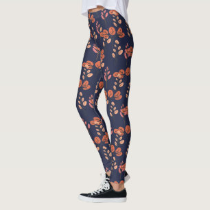 Leggings Patrón floral moderno Peach and Navy