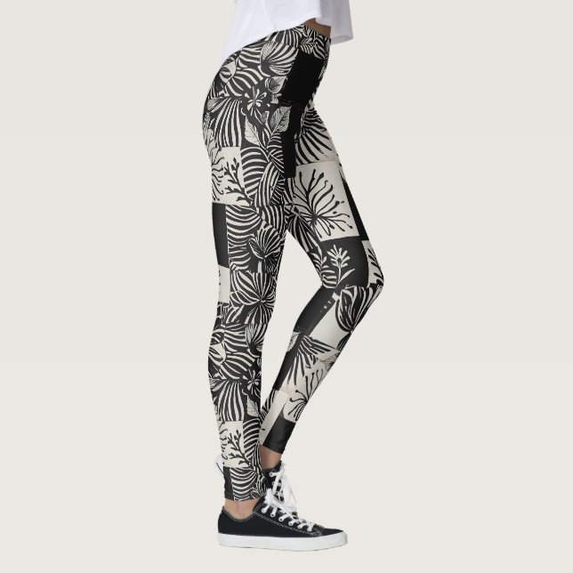 Leggings Patrón floral monocromo tropical audaz (Derecha)